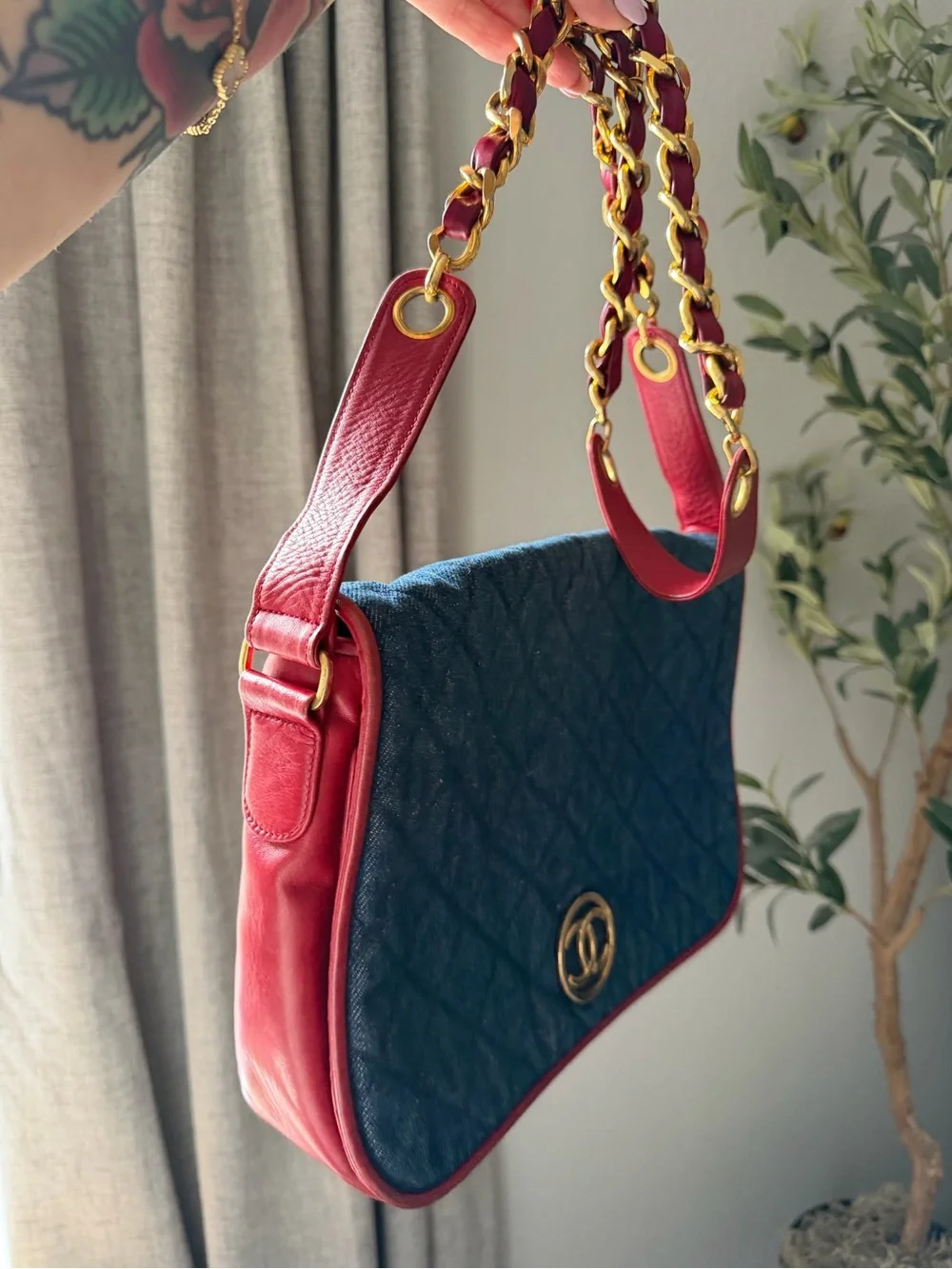 Chanel Denim Quilted with red trim. Vintage